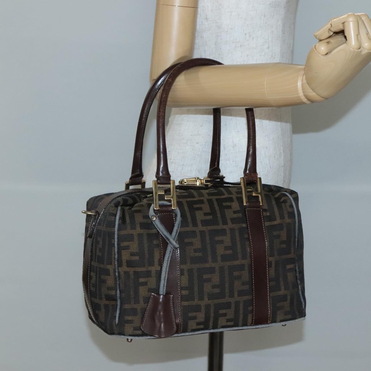 FENDI Zucca Canvas Hand Bag Black Brown gold Auth 140964
