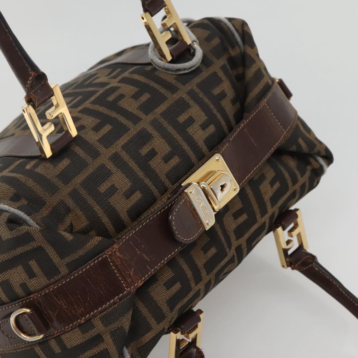 FENDI Zucca Canvas Hand Bag Black Brown gold Auth 140964