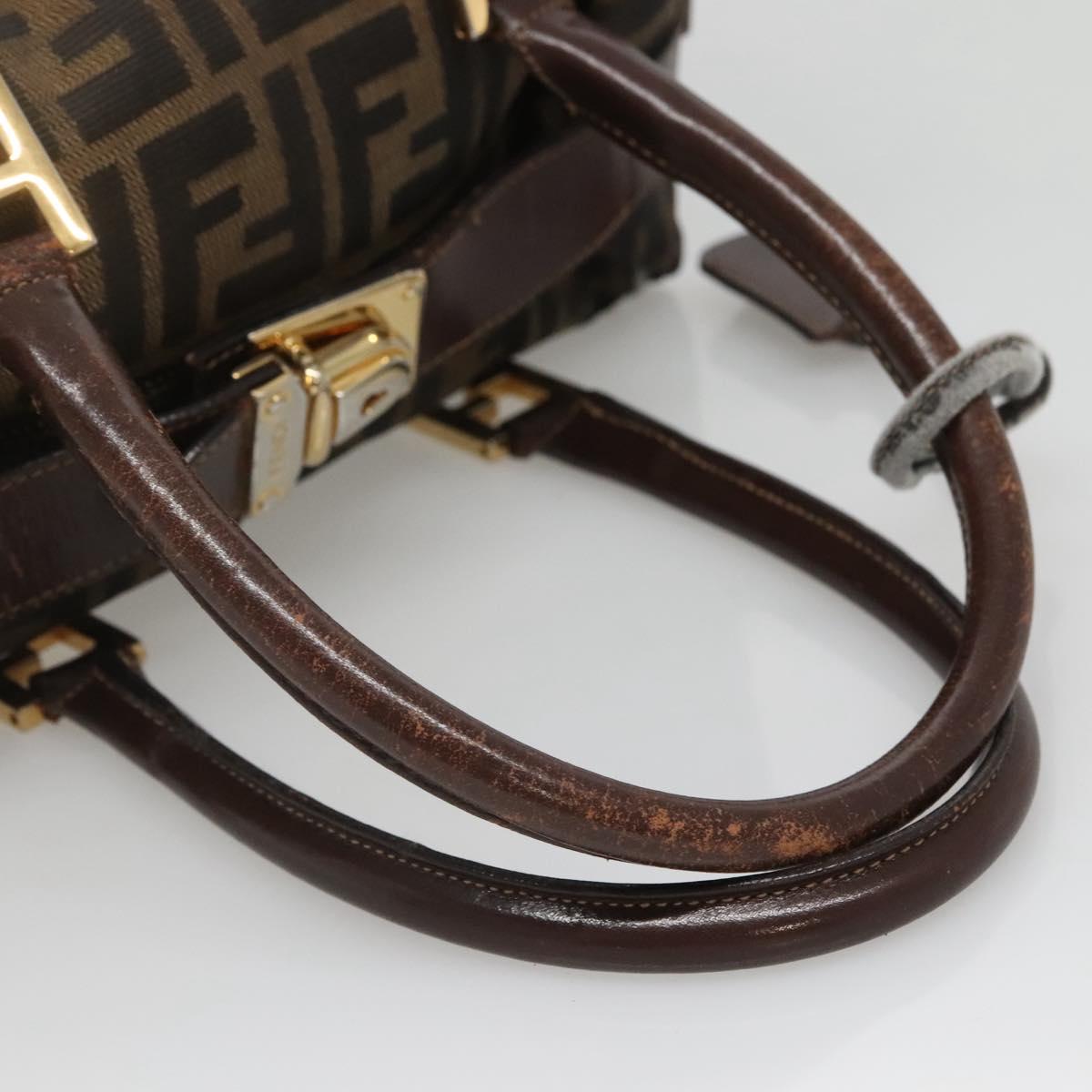FENDI Zucca Canvas Hand Bag Black Brown gold Auth 140964
