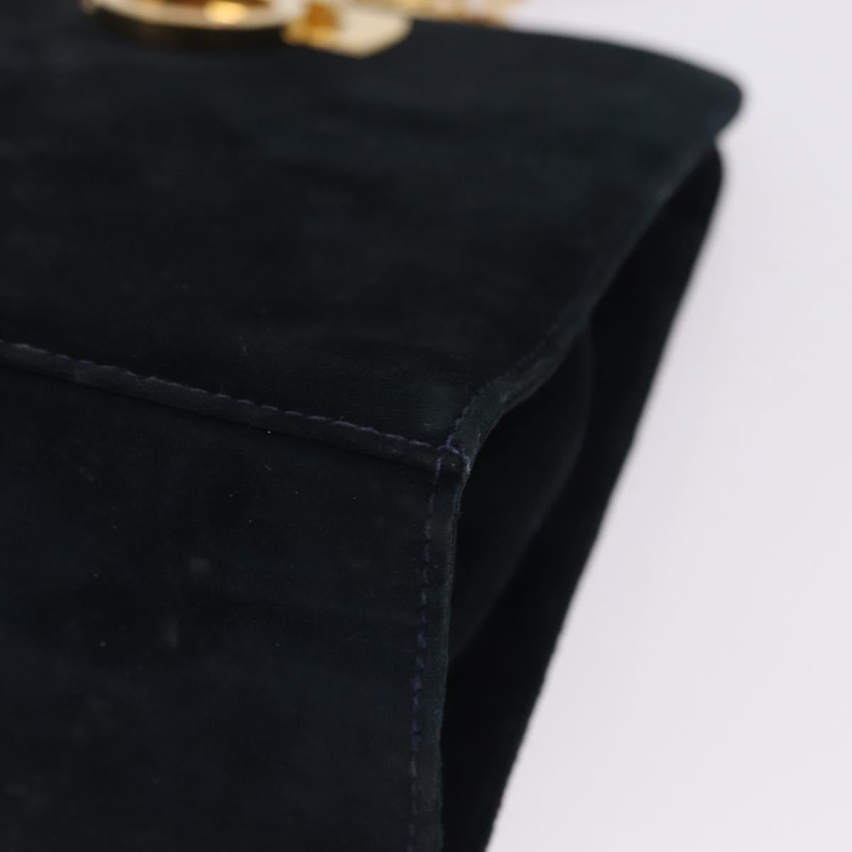 Salvatore Ferragamo Gancini Chain Shoulder Bag Suede Black Gold Auth 140965