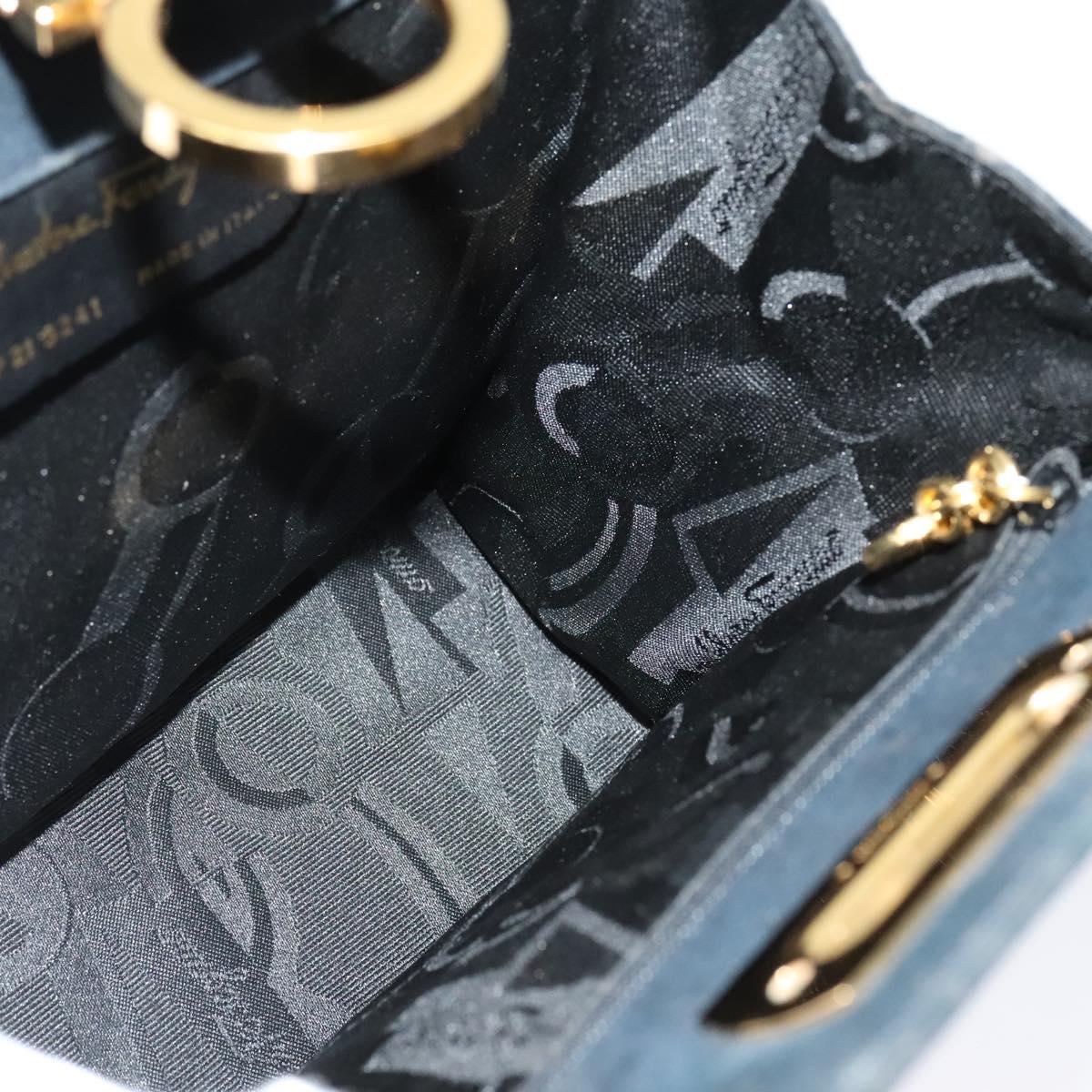 Salvatore Ferragamo Gancini Chain Shoulder Bag Suede Black Gold Auth 140965