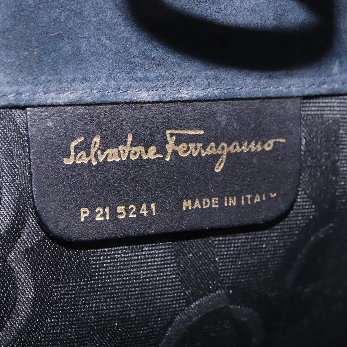 Salvatore Ferragamo Gancini Chain Shoulder Bag Suede Black Gold Auth 140965