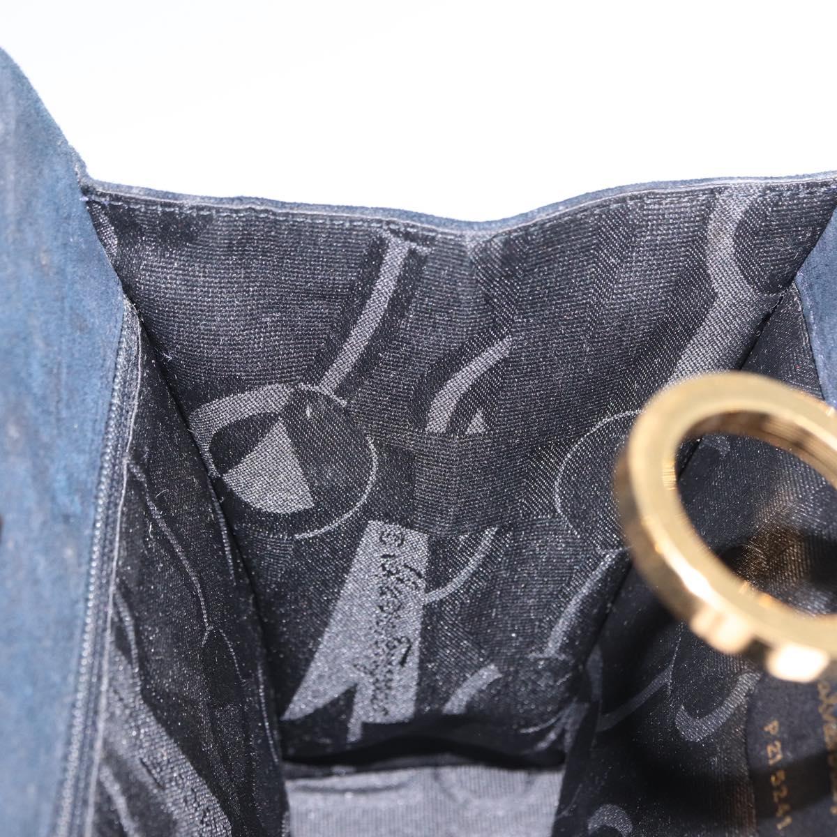 Salvatore Ferragamo Gancini Chain Shoulder Bag Suede Black Gold Auth 140965