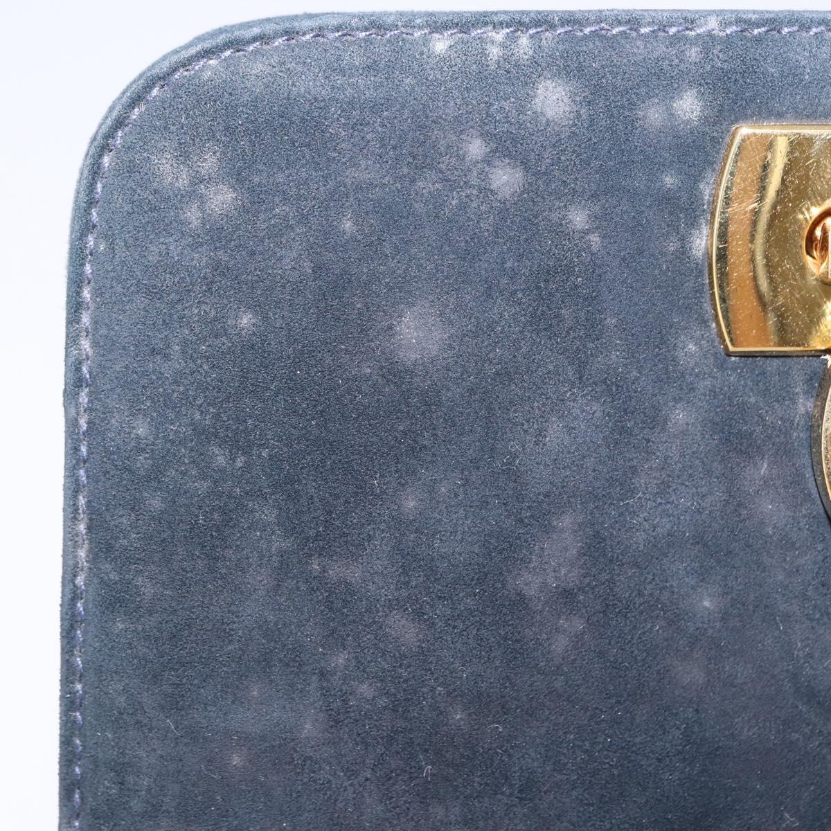 Salvatore Ferragamo Gancini Chain Shoulder Bag Suede Black Gold Auth 140965