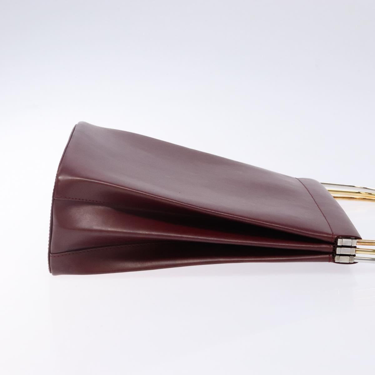 CARTIER Trinity Hand Bag Leather Metal Bordeaux Gold Silver Auth 140969