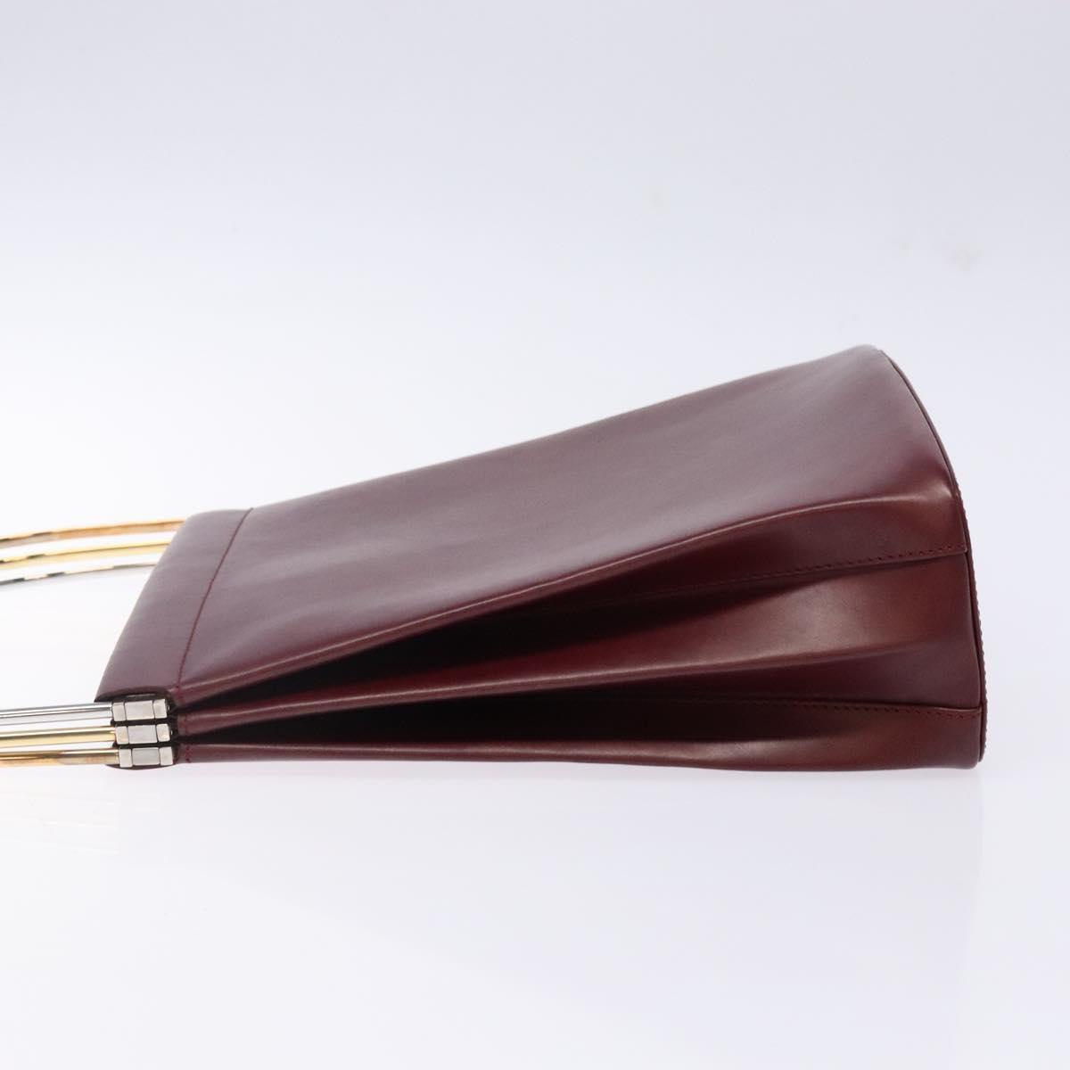 CARTIER Trinity Hand Bag Leather Metal Bordeaux Gold Silver Auth 140969
