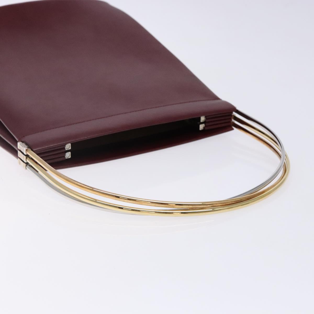 CARTIER Trinity Hand Bag Leather Metal Bordeaux Gold Silver Auth 140969
