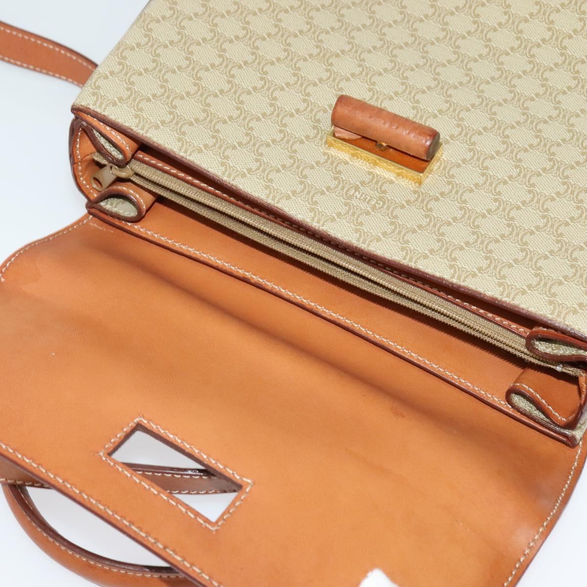 CELINE Macadam Canvas Hand Bag PVC 2way Beige Gold Auth 140987