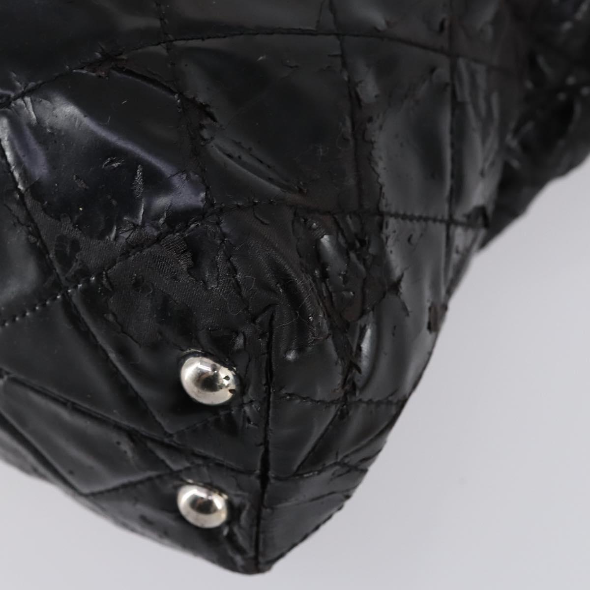CHANEL Wild Stitch Chain Shoulder Bag Patent leather Black Silver CC Auth 140996
