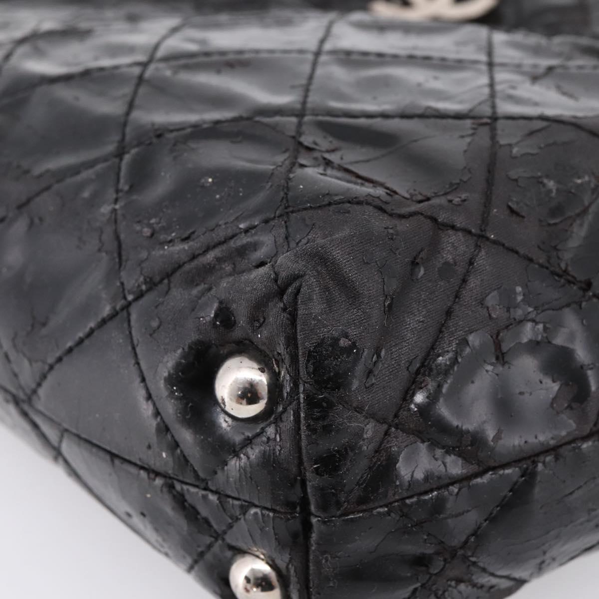 CHANEL Wild Stitch Chain Shoulder Bag Patent leather Black Silver CC Auth 140996