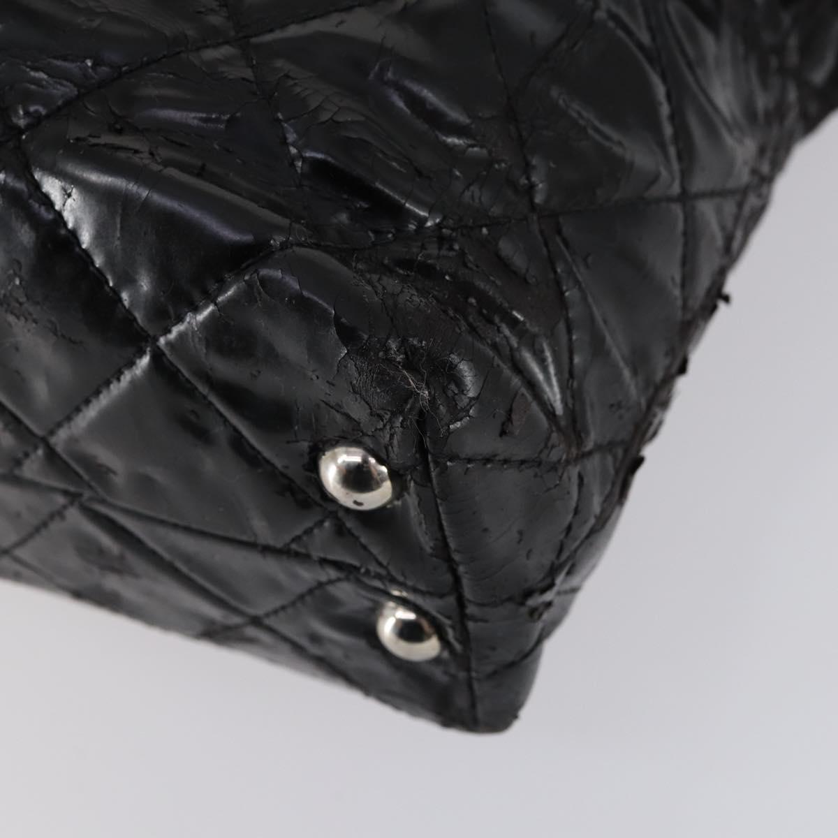CHANEL Wild Stitch Chain Shoulder Bag Patent leather Black Silver CC Auth 140996