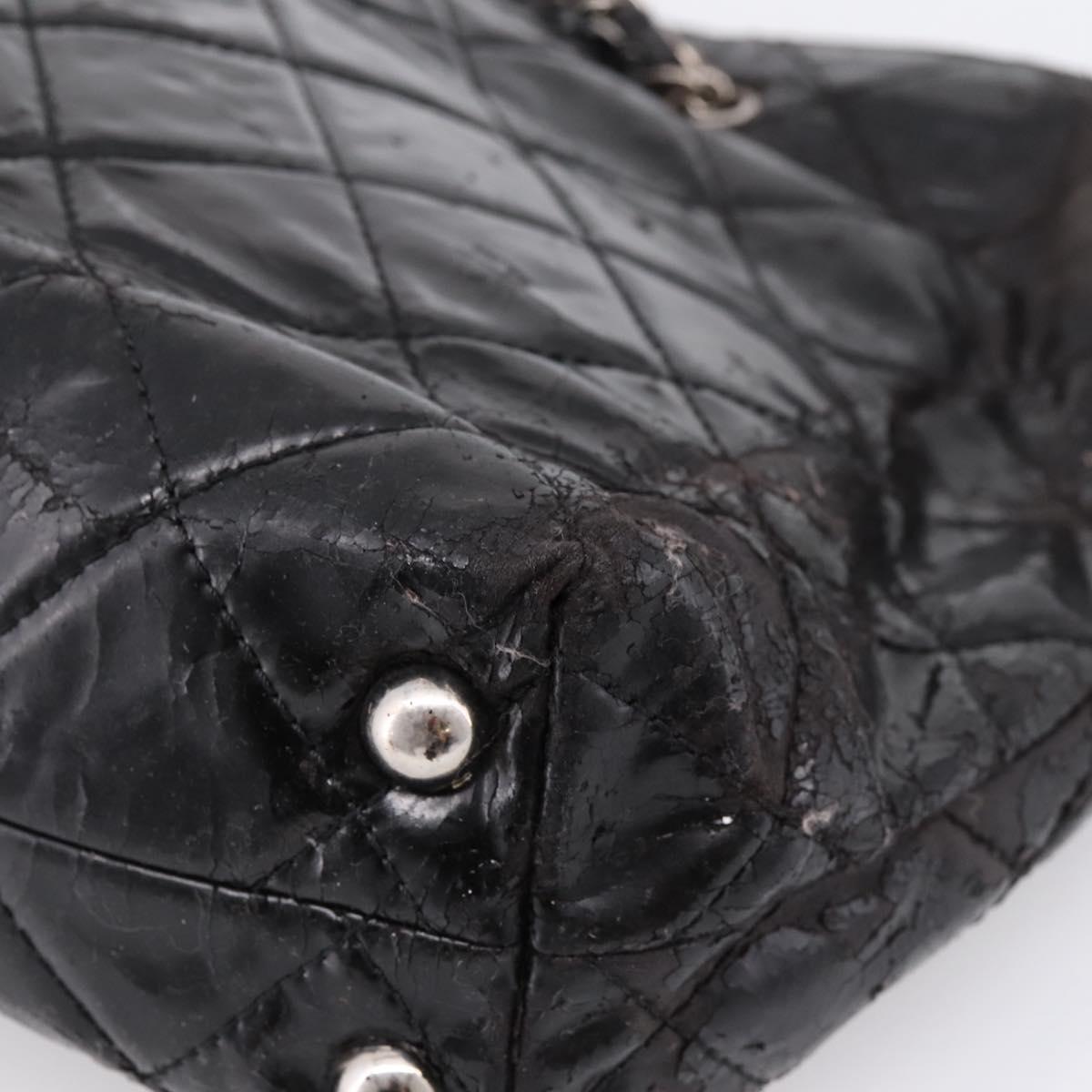 CHANEL Wild Stitch Chain Shoulder Bag Patent leather Black Silver CC Auth 140996