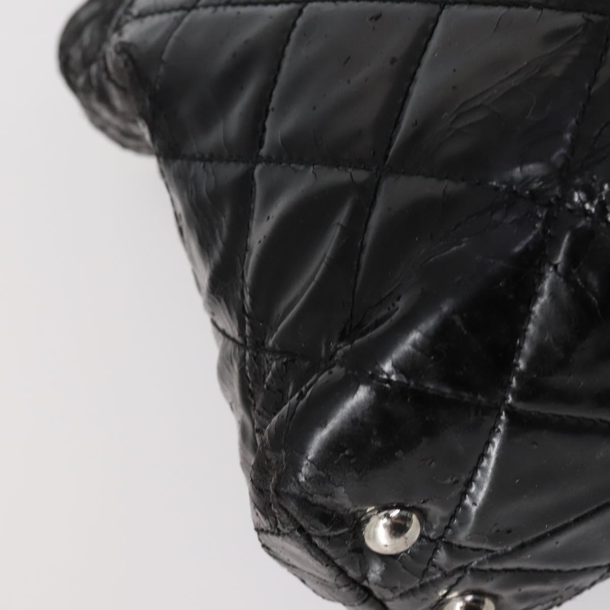 CHANEL Wild Stitch Chain Shoulder Bag Patent leather Black Silver CC Auth 140996