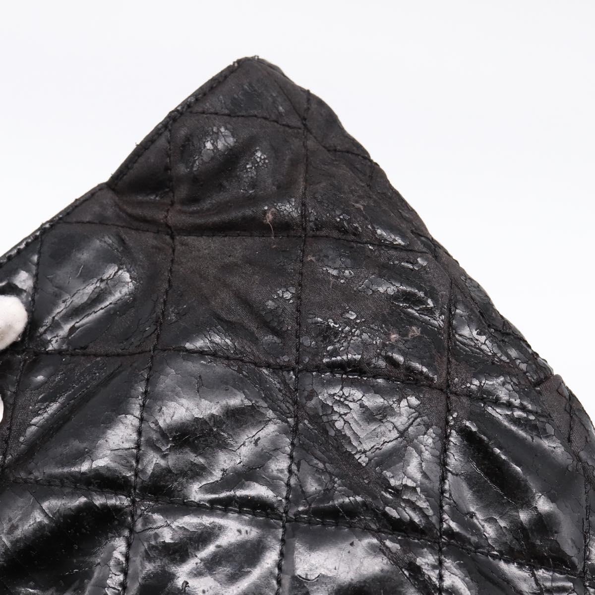 CHANEL Wild Stitch Chain Shoulder Bag Patent leather Black Silver CC Auth 140996