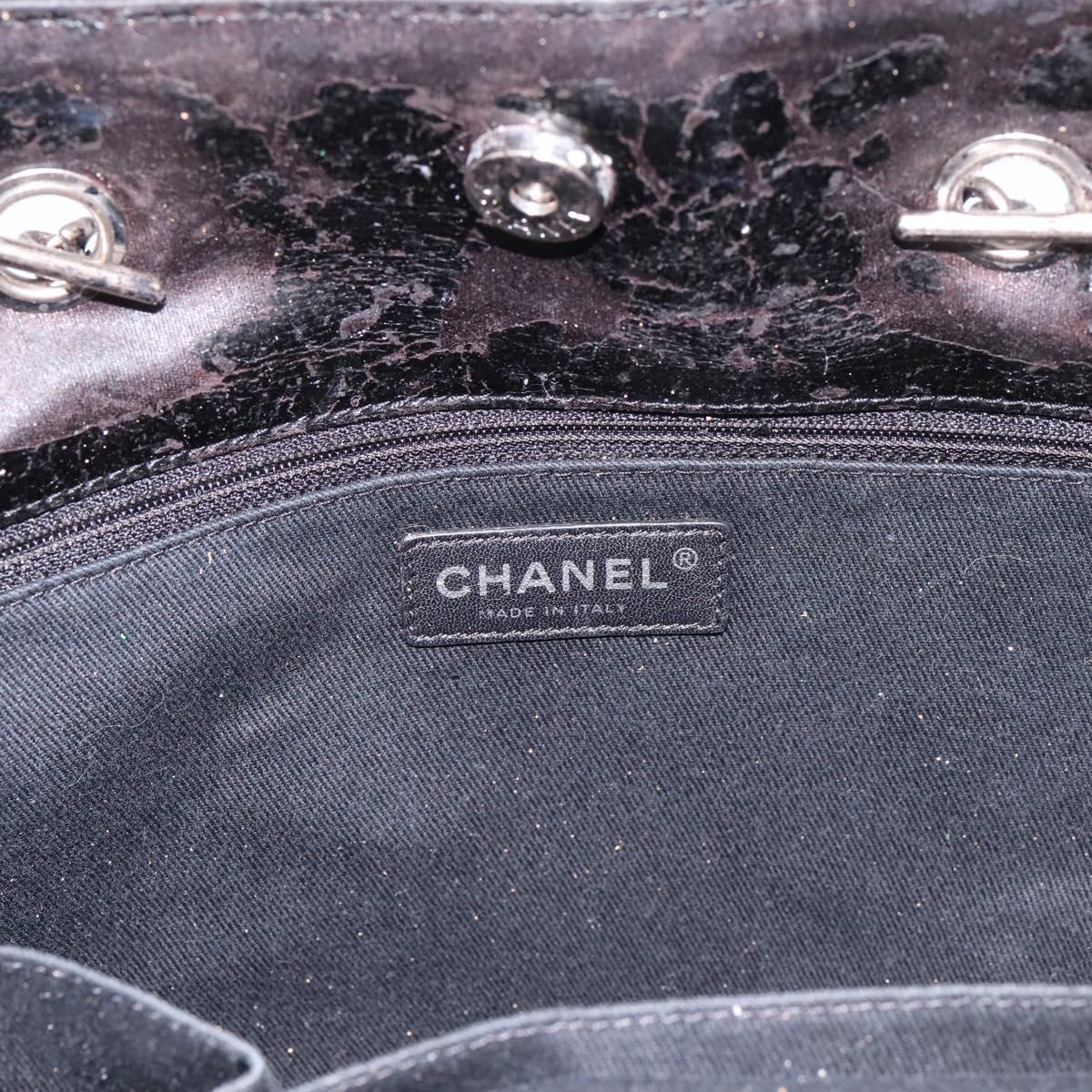 CHANEL Wild Stitch Chain Shoulder Bag Patent leather Black Silver CC Auth 140996