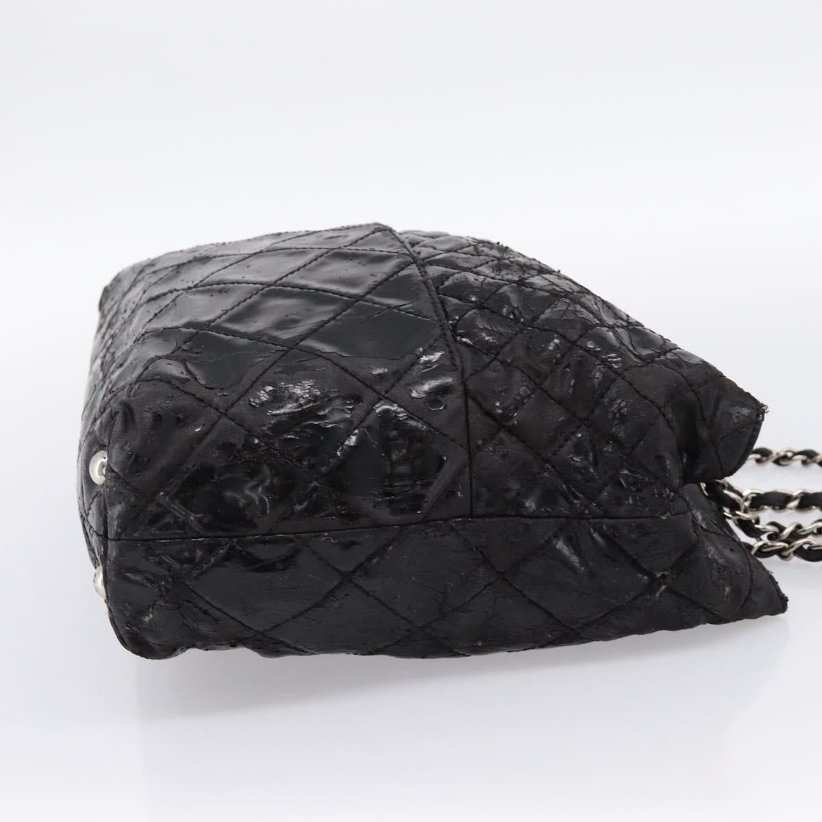 CHANEL Wild Stitch Chain Shoulder Bag Patent leather Black Silver CC Auth 140996