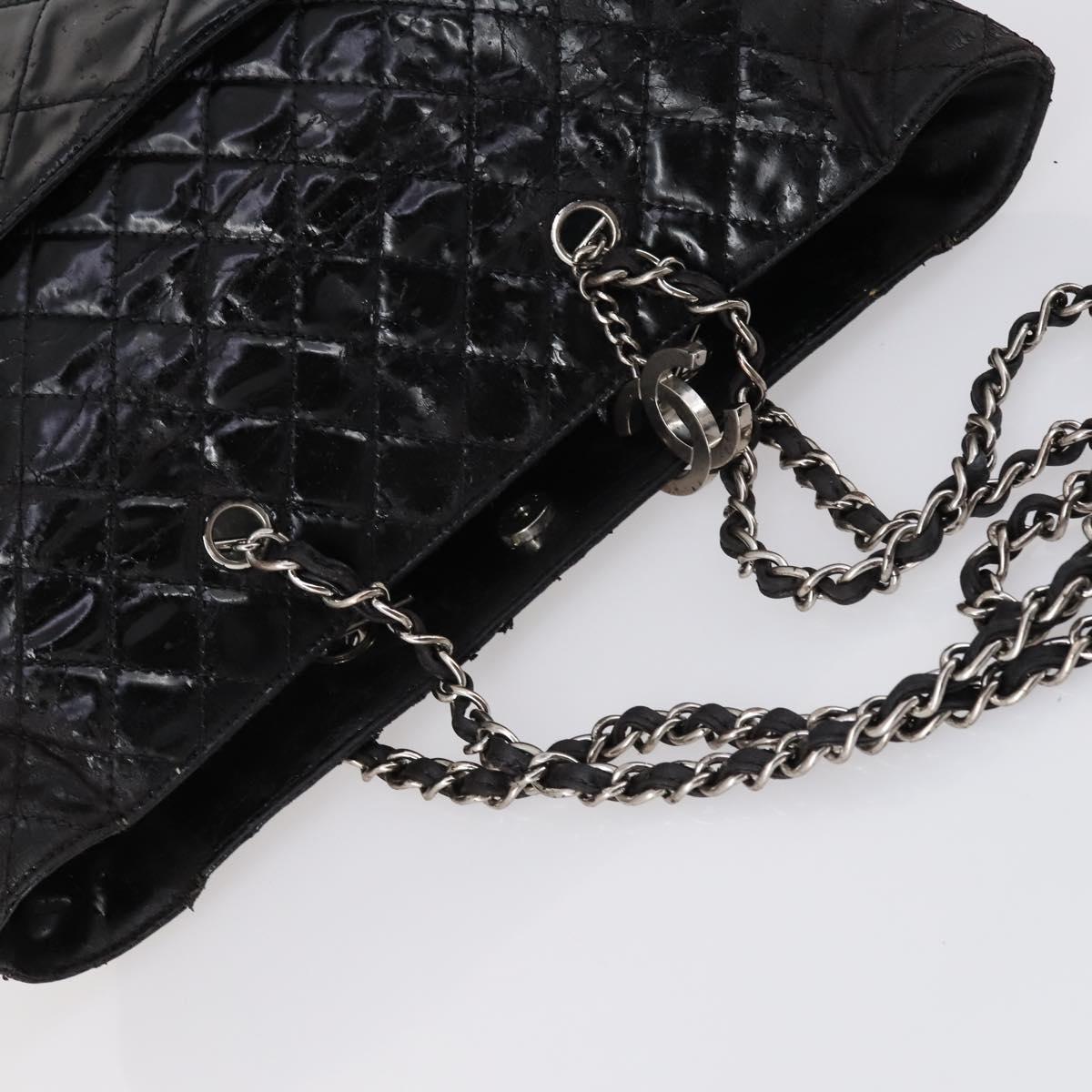 CHANEL Wild Stitch Chain Shoulder Bag Patent leather Black Silver CC Auth 140996