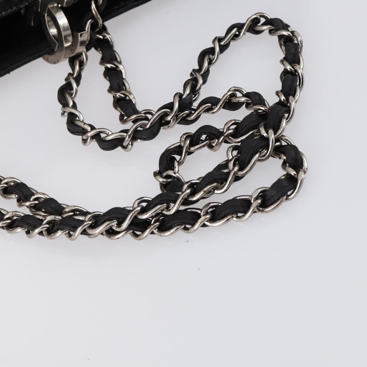 CHANEL Wild Stitch Chain Shoulder Bag Patent leather Black Silver CC Auth 140996
