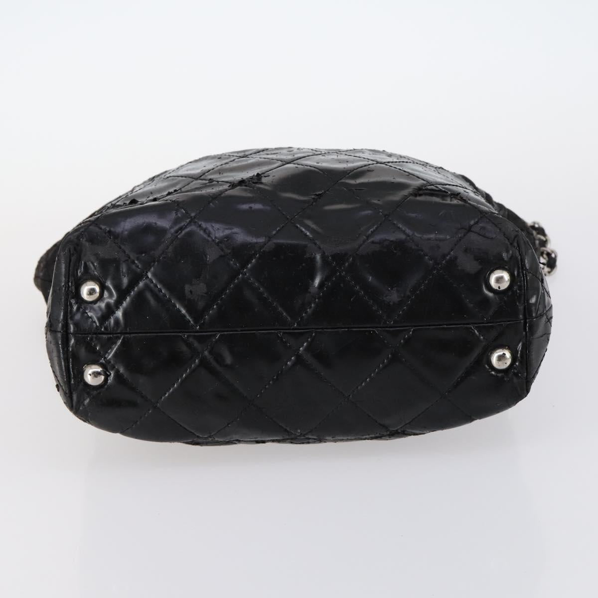 CHANEL Wild Stitch Chain Shoulder Bag Patent leather Black Silver CC Auth 140996