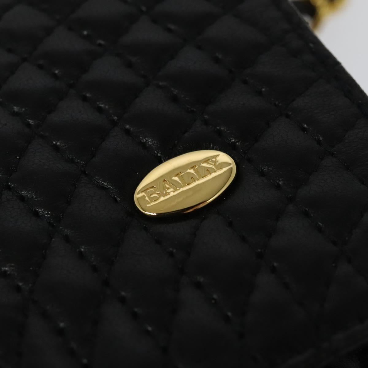 BALLY Chain Shoulder Bag Leather Black Gold Auth 141002