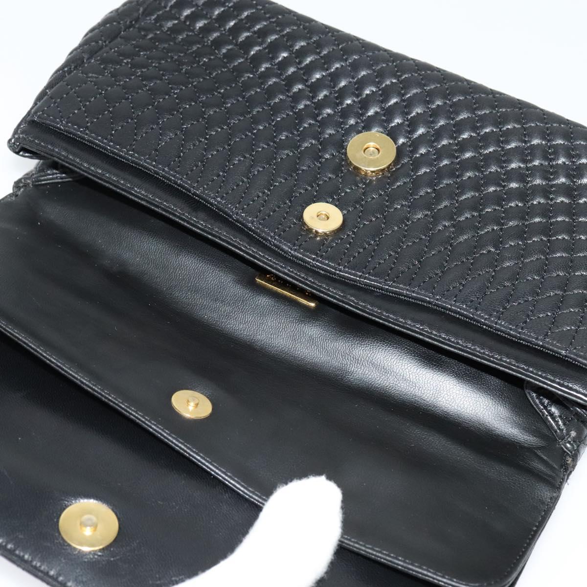 BALLY Chain Shoulder Bag Leather Black Gold Auth 141002