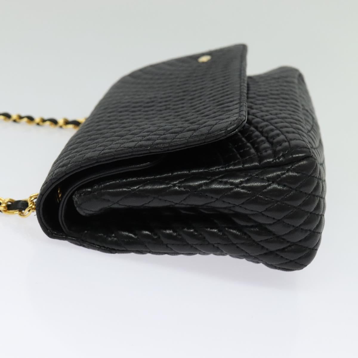 BALLY Chain Shoulder Bag Leather Black Gold Auth 141002