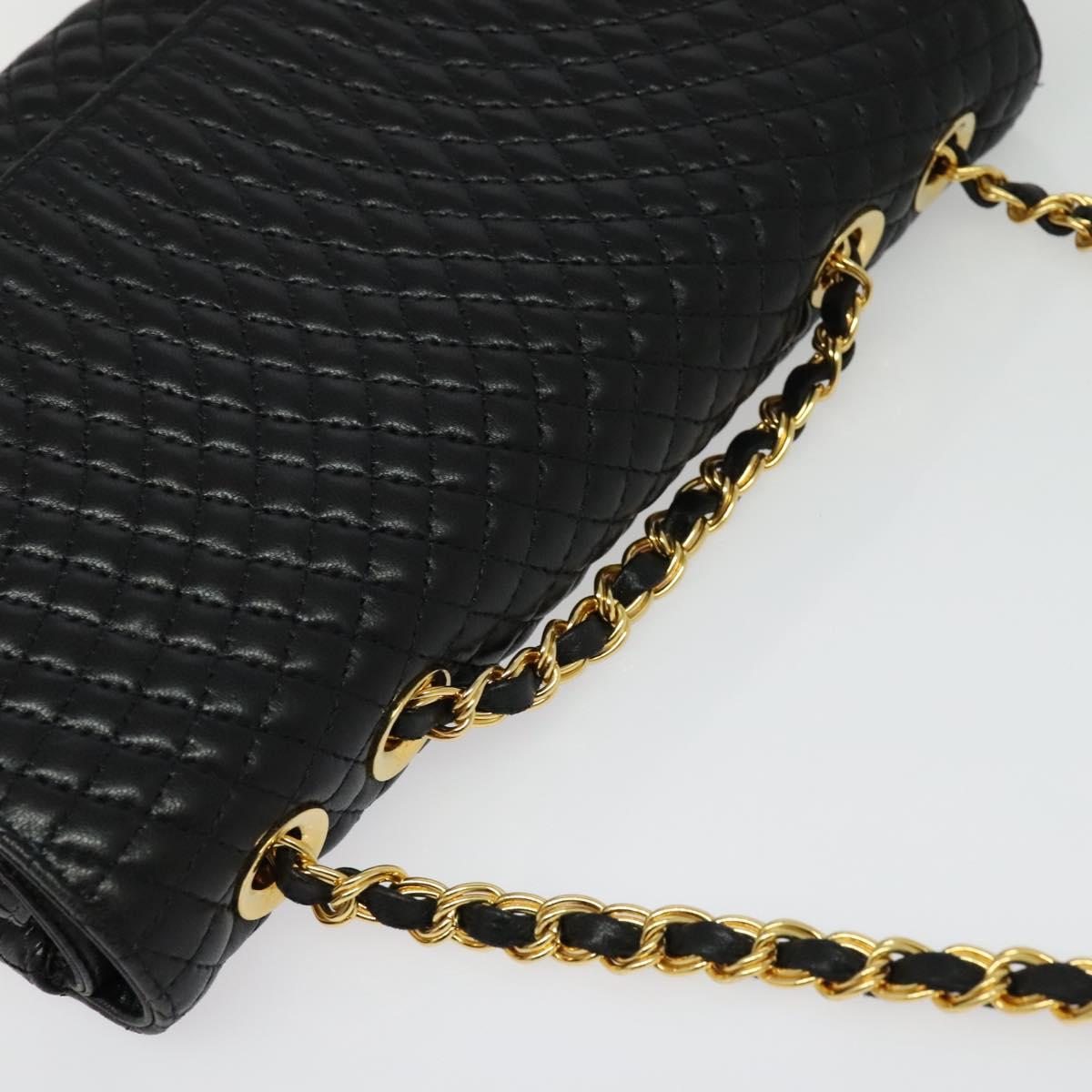 BALLY Chain Shoulder Bag Leather Black Gold Auth 141002