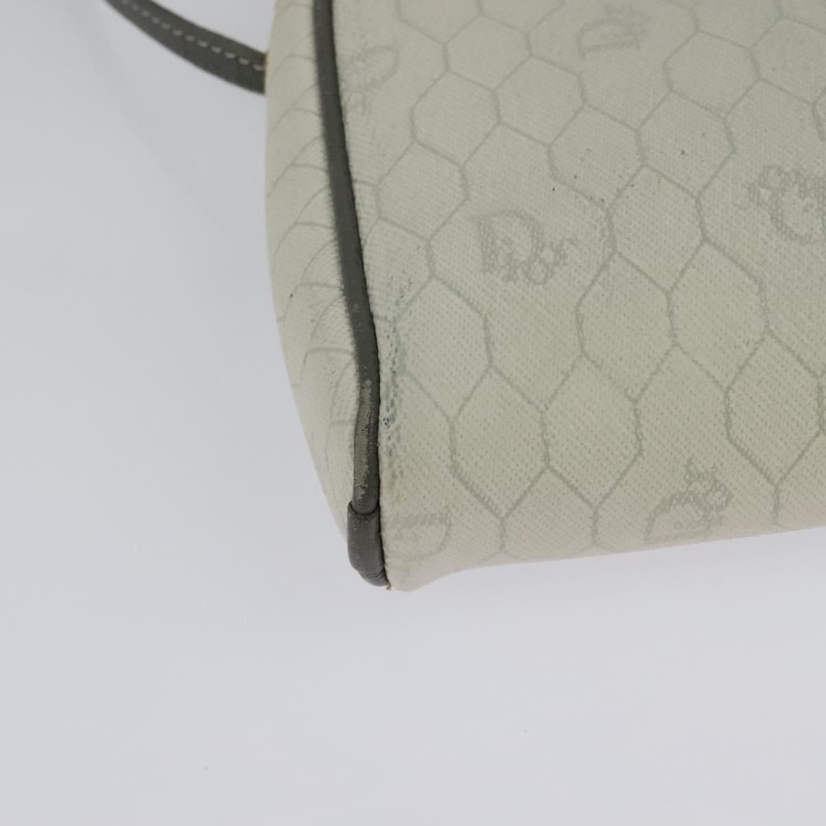Christian Dior Honeycomb Canvas Shoulder Bag PVC White Gold Auth 141006