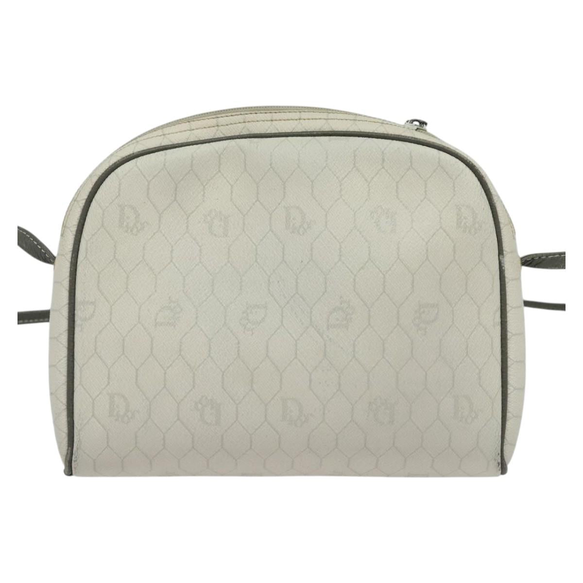 Christian Dior Honeycomb Canvas Shoulder Bag PVC White Gold Auth 141006