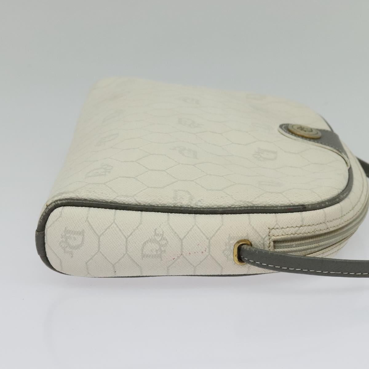 Christian Dior Honeycomb Canvas Shoulder Bag PVC White Gold Auth 141006