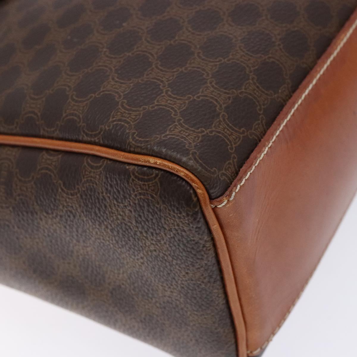 CELINE Macadam Canvas Hand Bag PVC Leather Brown Gold Auth 141010