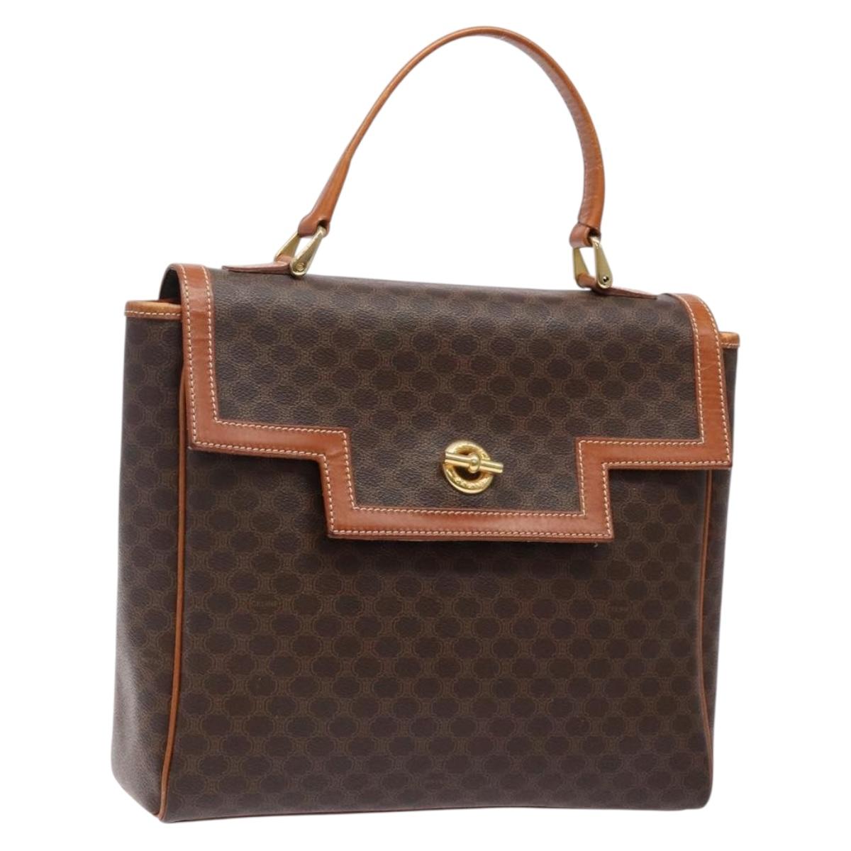 CELINE Macadam Canvas Hand Bag PVC Leather Brown Gold Auth 141010
