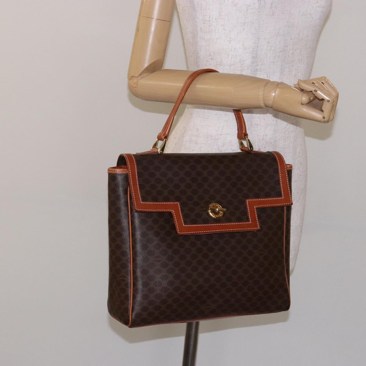 CELINE Macadam Canvas Hand Bag PVC Leather Brown Gold Auth 141010