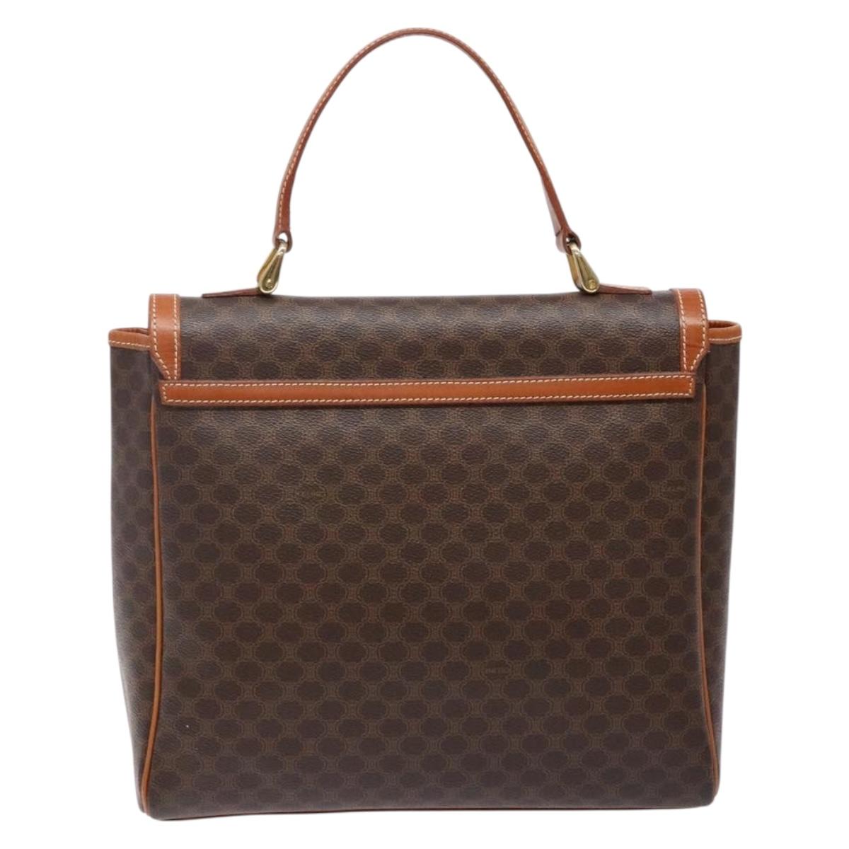 CELINE Macadam Canvas Hand Bag PVC Leather Brown Gold Auth 141010