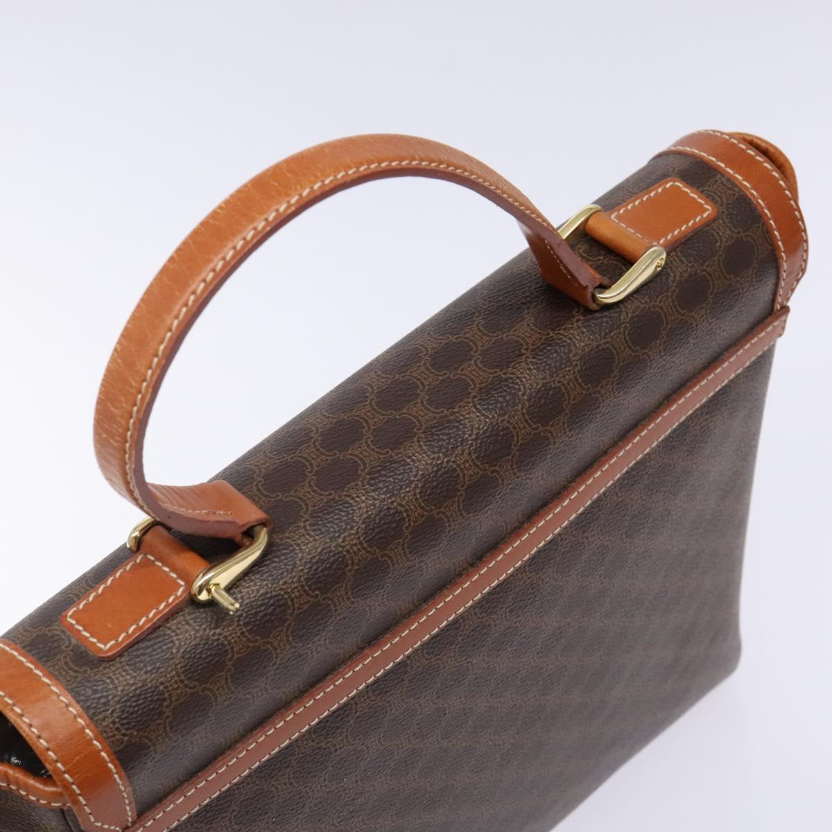 CELINE Macadam Canvas Hand Bag PVC Leather Brown Gold Auth 141010
