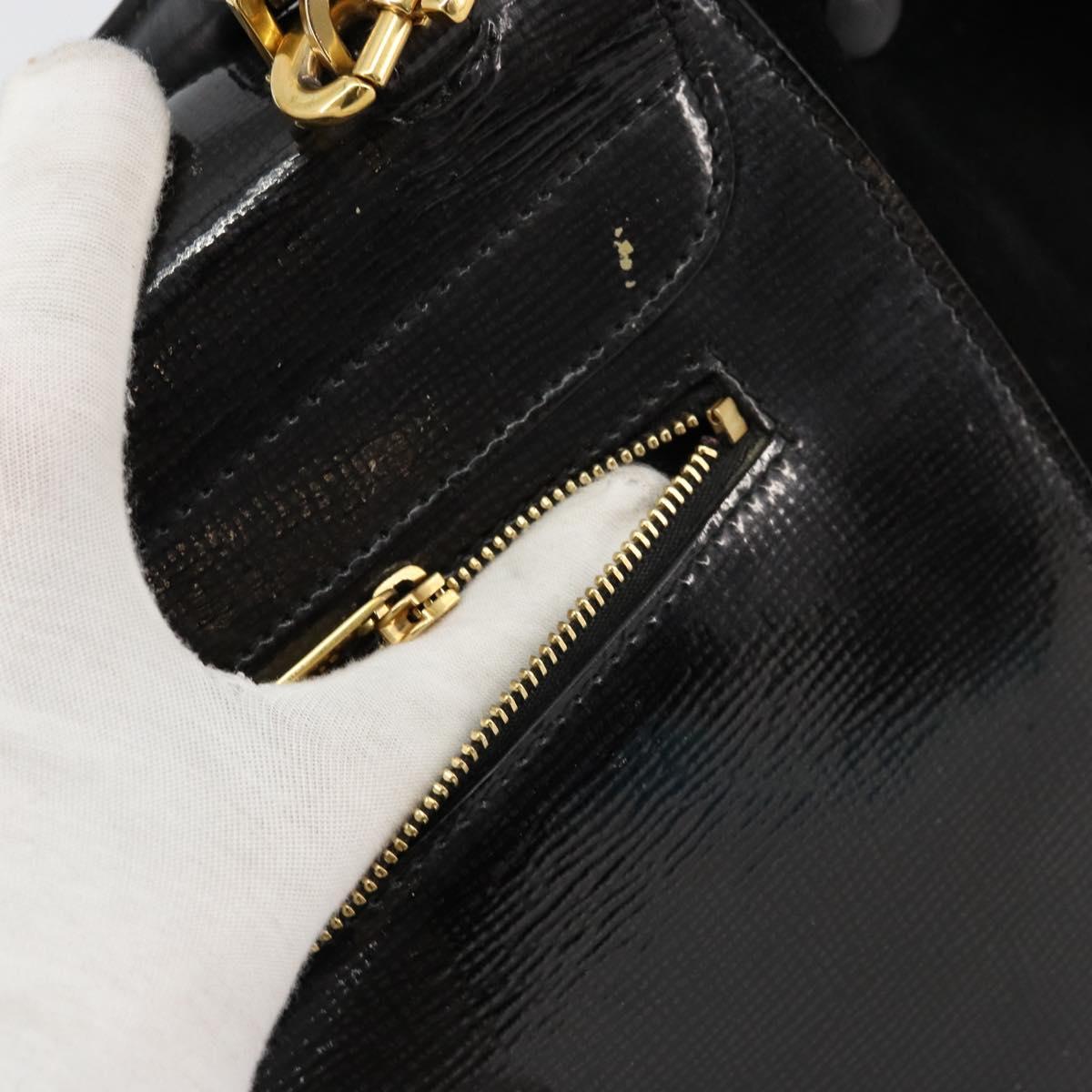 CELINE Trapeze Hand Bag Leather 2way Black Gold Auth 141011