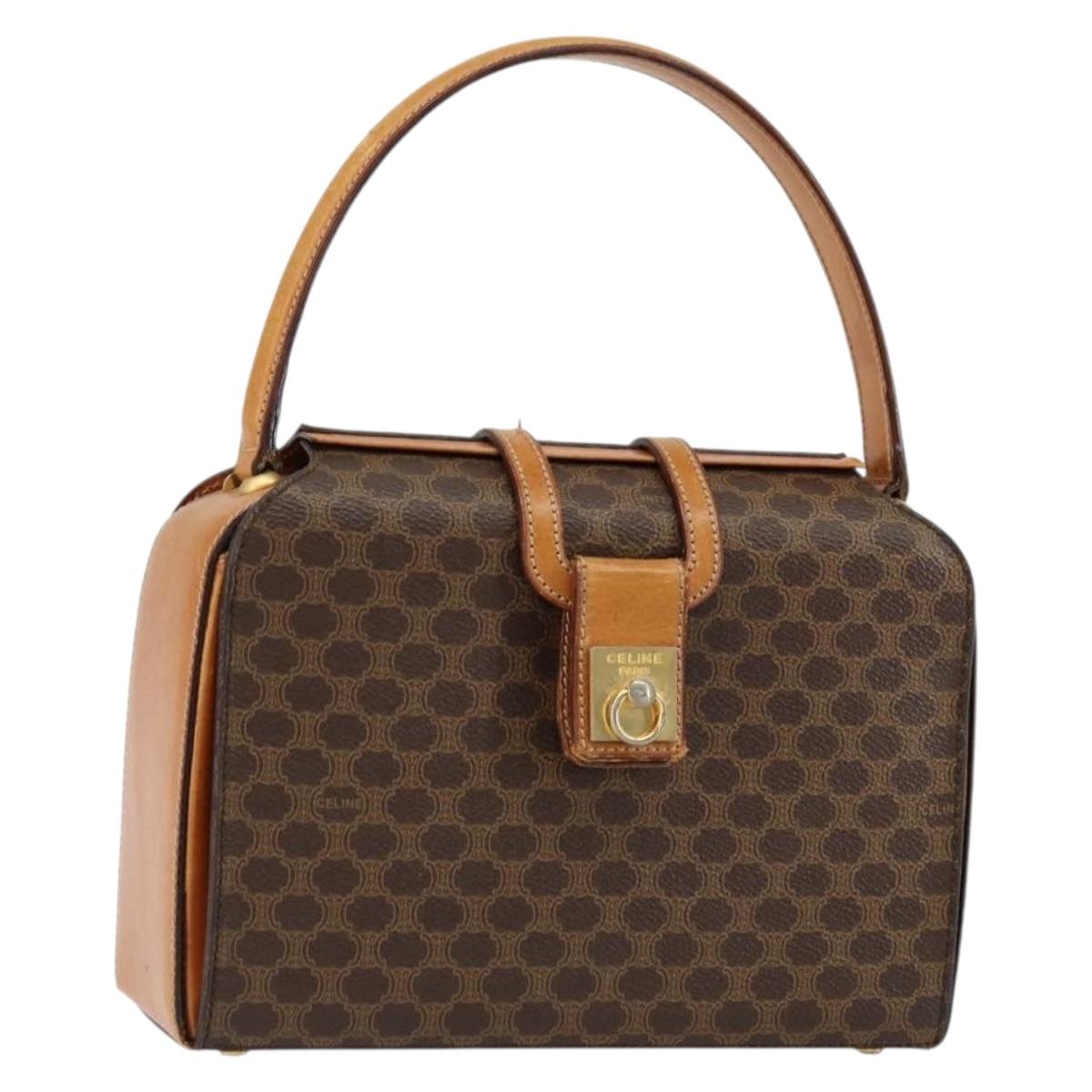 CELINE Macadam Canvas Hand Bag PVC Brown Gold Auth 141027