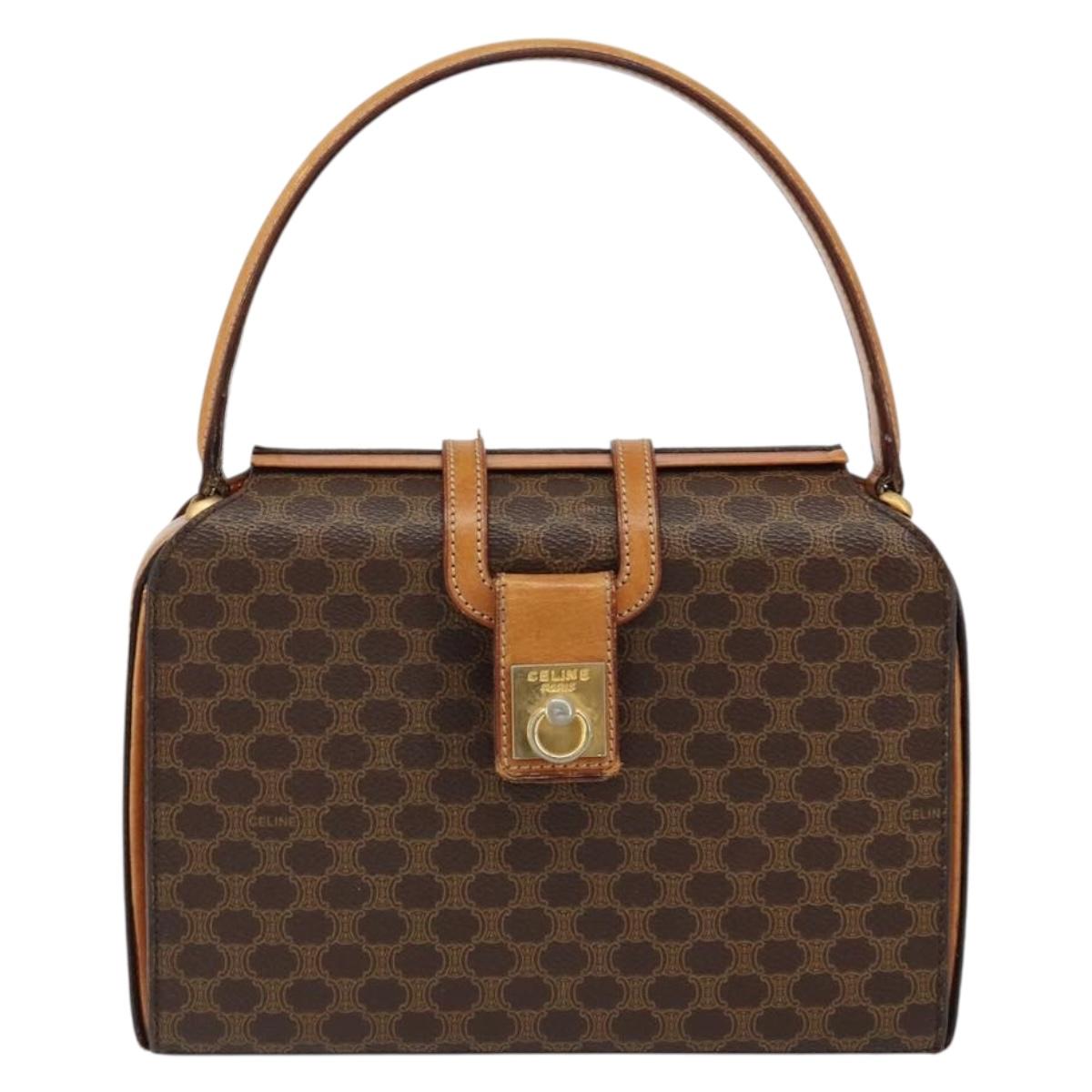 CELINE Macadam Canvas Hand Bag PVC Brown Gold Auth 141027