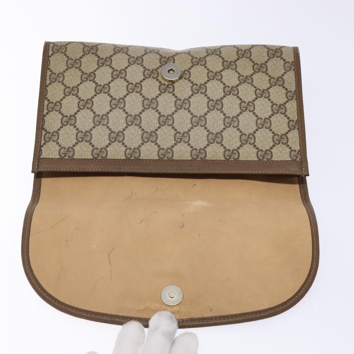 GUCCI GG Supreme Web Sherry Line Clutch Bag PVC Beige Gold 89 01 030 Auth 141030