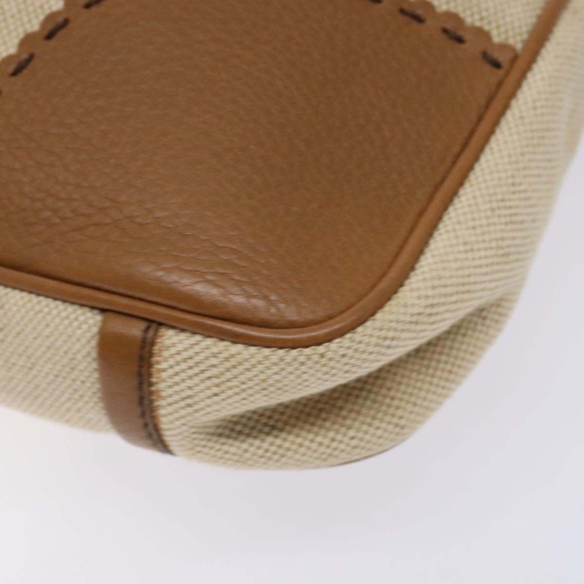 PRADA Tote Bag Canvas Leather Beige Silver Auth 141034