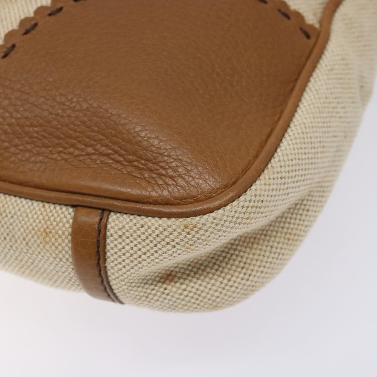 PRADA Tote Bag Canvas Leather Beige Silver Auth 141034