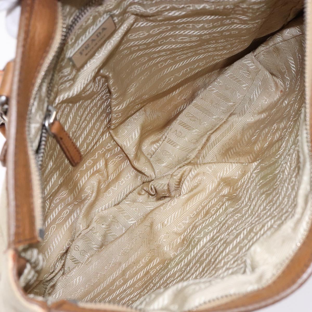 PRADA Tote Bag Canvas Leather Beige Silver Auth 141034