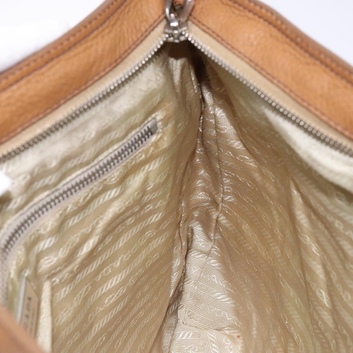 PRADA Tote Bag Canvas Leather Beige Silver Auth 141034