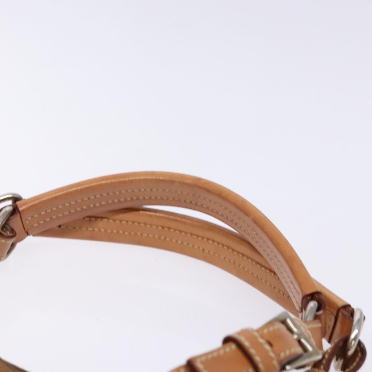 PRADA Tote Bag Canvas Leather Beige Silver Auth 141034