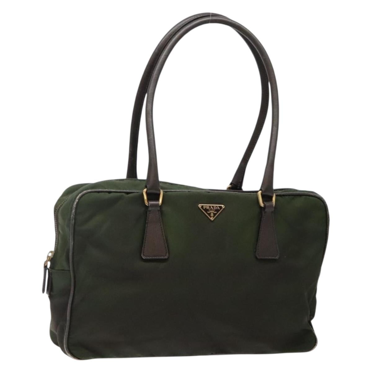 PRADA Shoulder Bag Nylon Green Gold Auth 141035