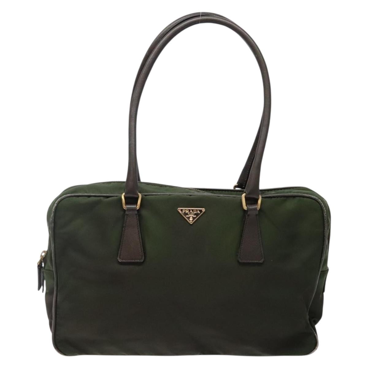 PRADA Shoulder Bag Nylon Green Gold Auth 141035
