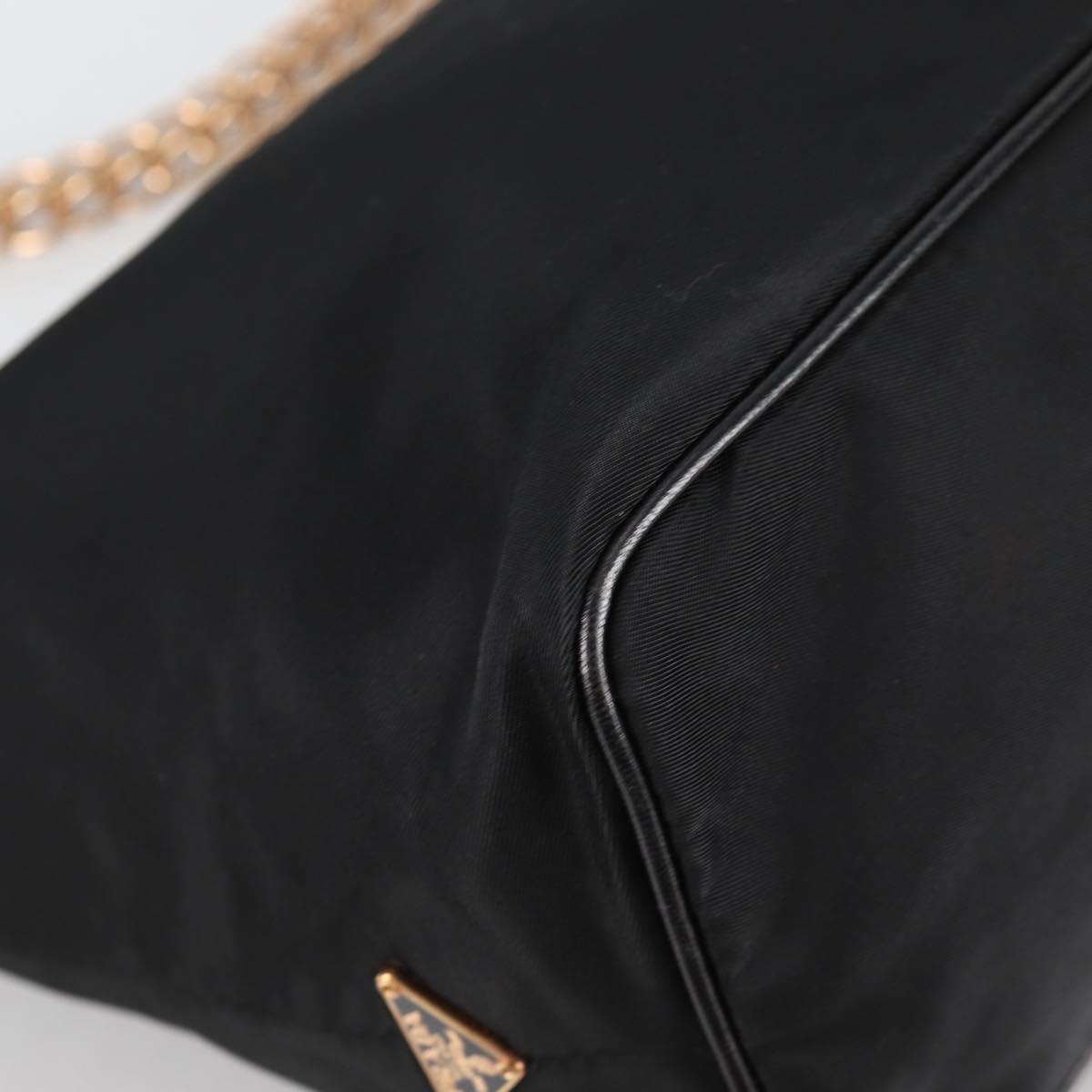 PRADA Chain Shoulder Bag Nylon Black Gold Auth 141036V