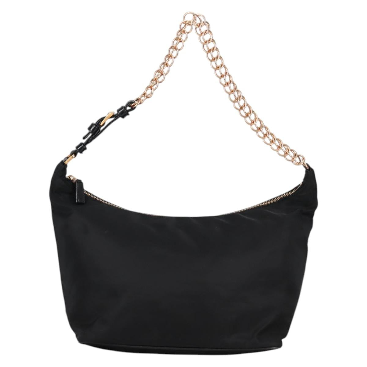 PRADA Chain Shoulder Bag Nylon Black Gold Auth 141036V