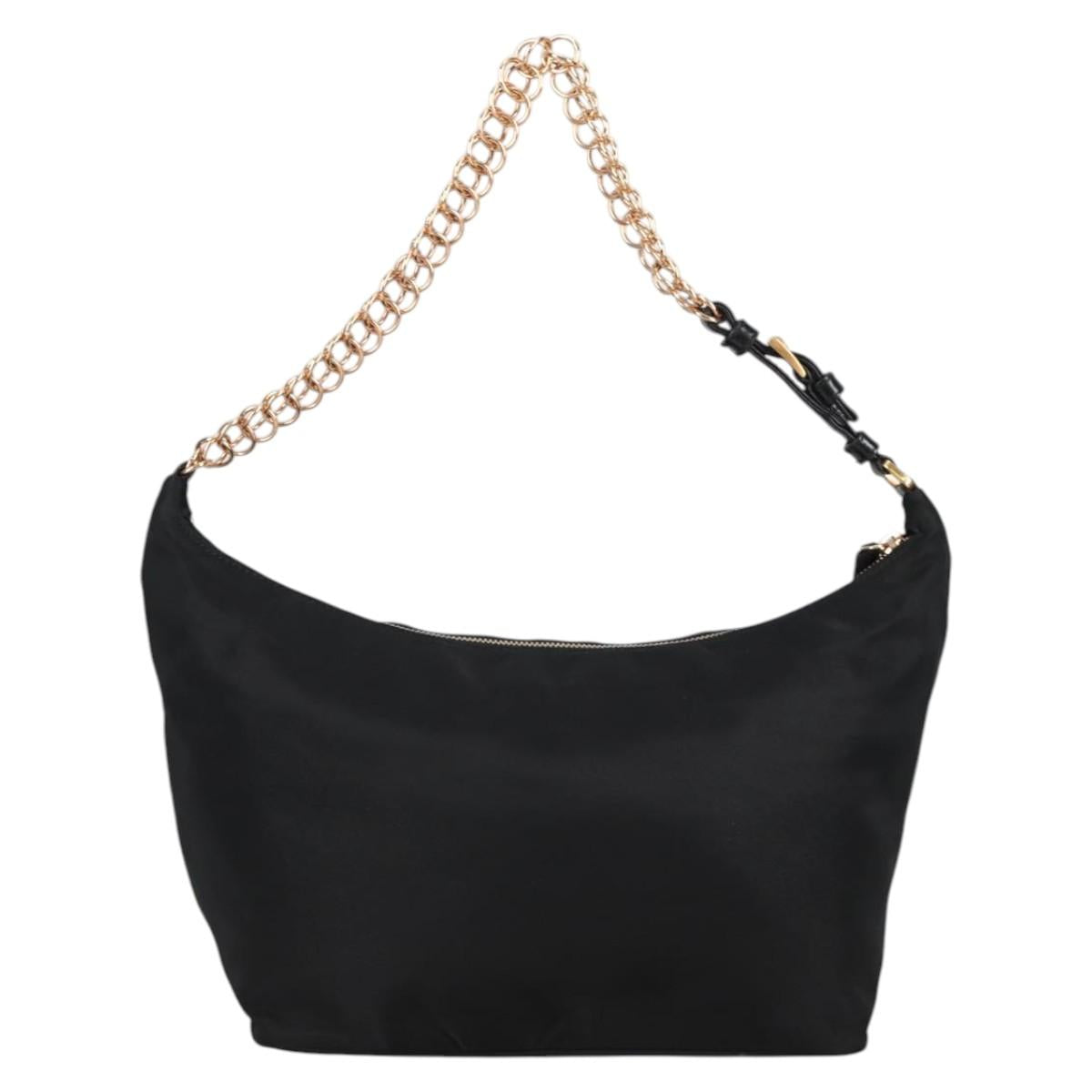 PRADA Chain Shoulder Bag Nylon Black Gold Auth 141036V