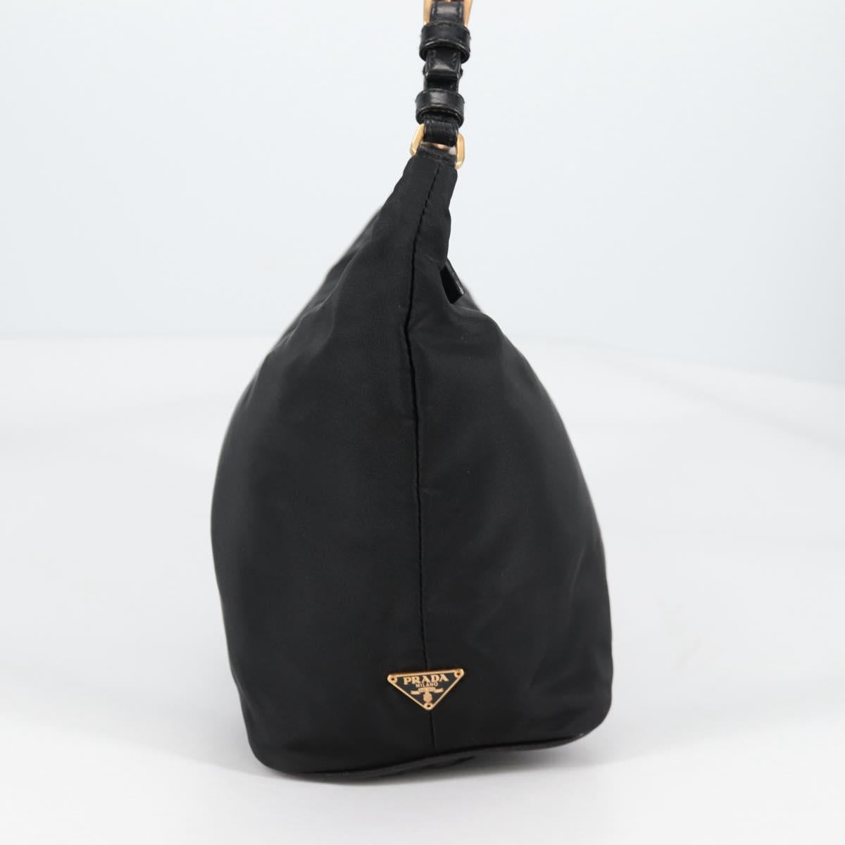 PRADA Chain Shoulder Bag Nylon Black Gold Auth 141036V
